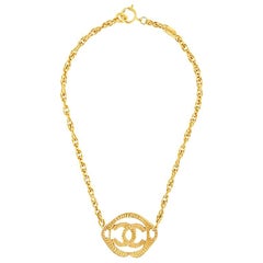 Chanel Gold CC Charm Single Strand Chain Link Choker Pendant Necklace 