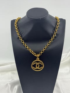 Chanel Gold CC Circle Chain L:ink Pendant Necklace, 93P