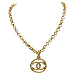 Chanel Gold CC Circle Chain L:ink Pendant Necklace, 93P