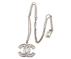 Chanel Gold CC Clear Enamel Pendant Necklace