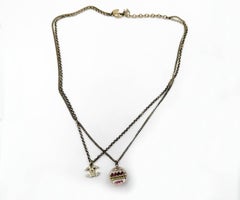 Chanel Gold CC Clear Round Resin Crystal Double Chain Necklace