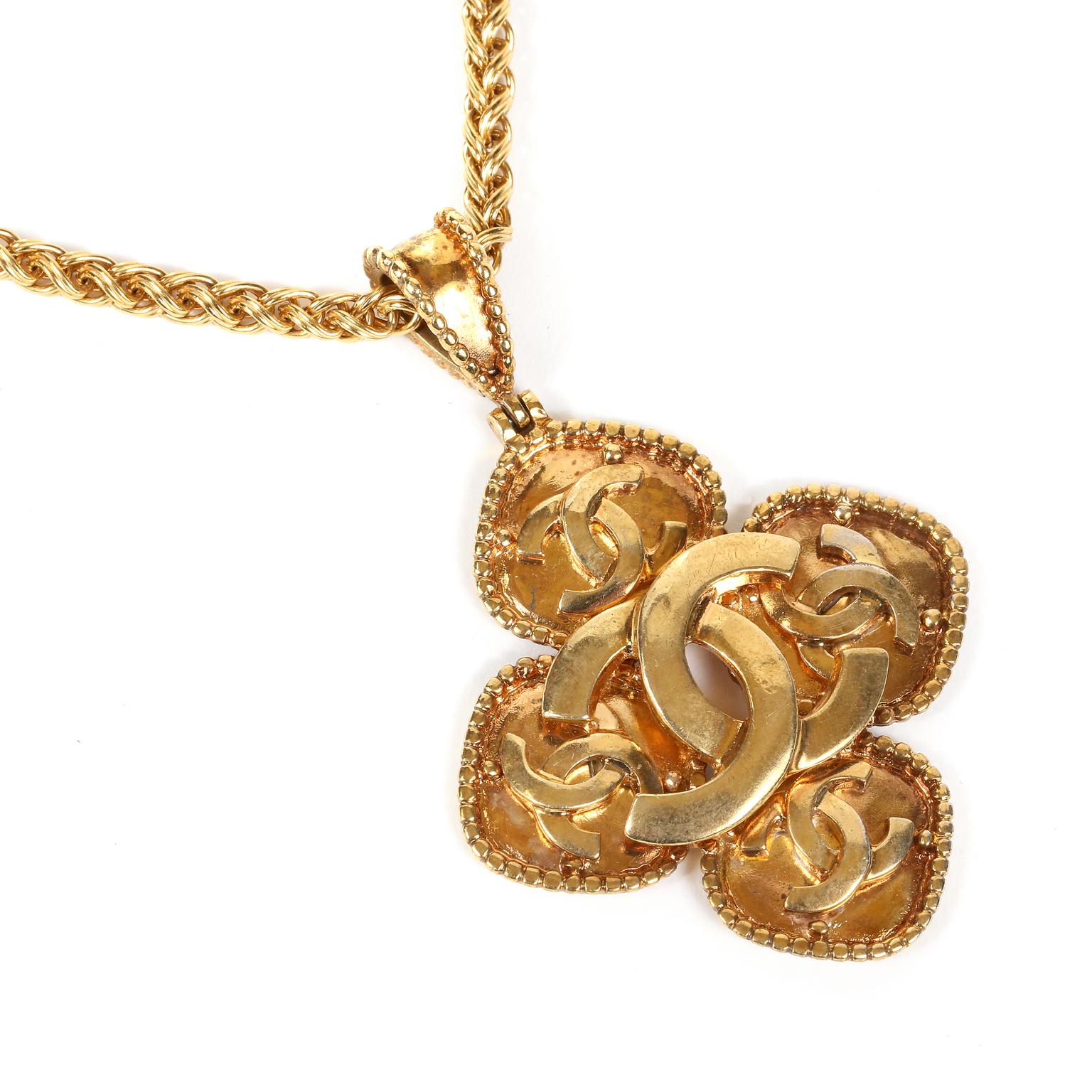 Chanel Gold CC Clover Medallion Necklace 3