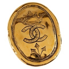 Vintage Chanel Gold CC Crown Pin 