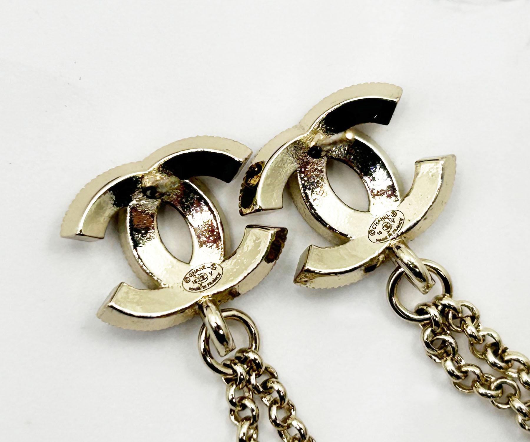 Women's Chanel Gold CC Crystal Ball Dangle Piercing Earrings   For Sale