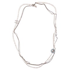 Chanel Gold CC Kristall Blauer Mond Stern Zifferblatt Mehr Kette Lange Halskette