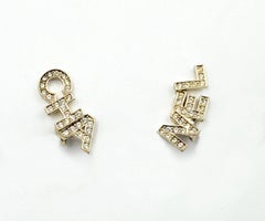 Chanel Gold CC Crystal Cha Nel Letter Asymmetrical Clip on Earrings