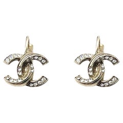 Chanel Gold CC Crystal Overlapped Small Lever Back Piercing Earrings 