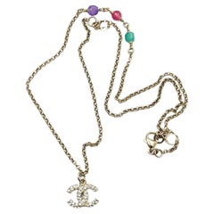 Chanel Gold CC Crystal Red Green Purple Stone Pendant Necklace