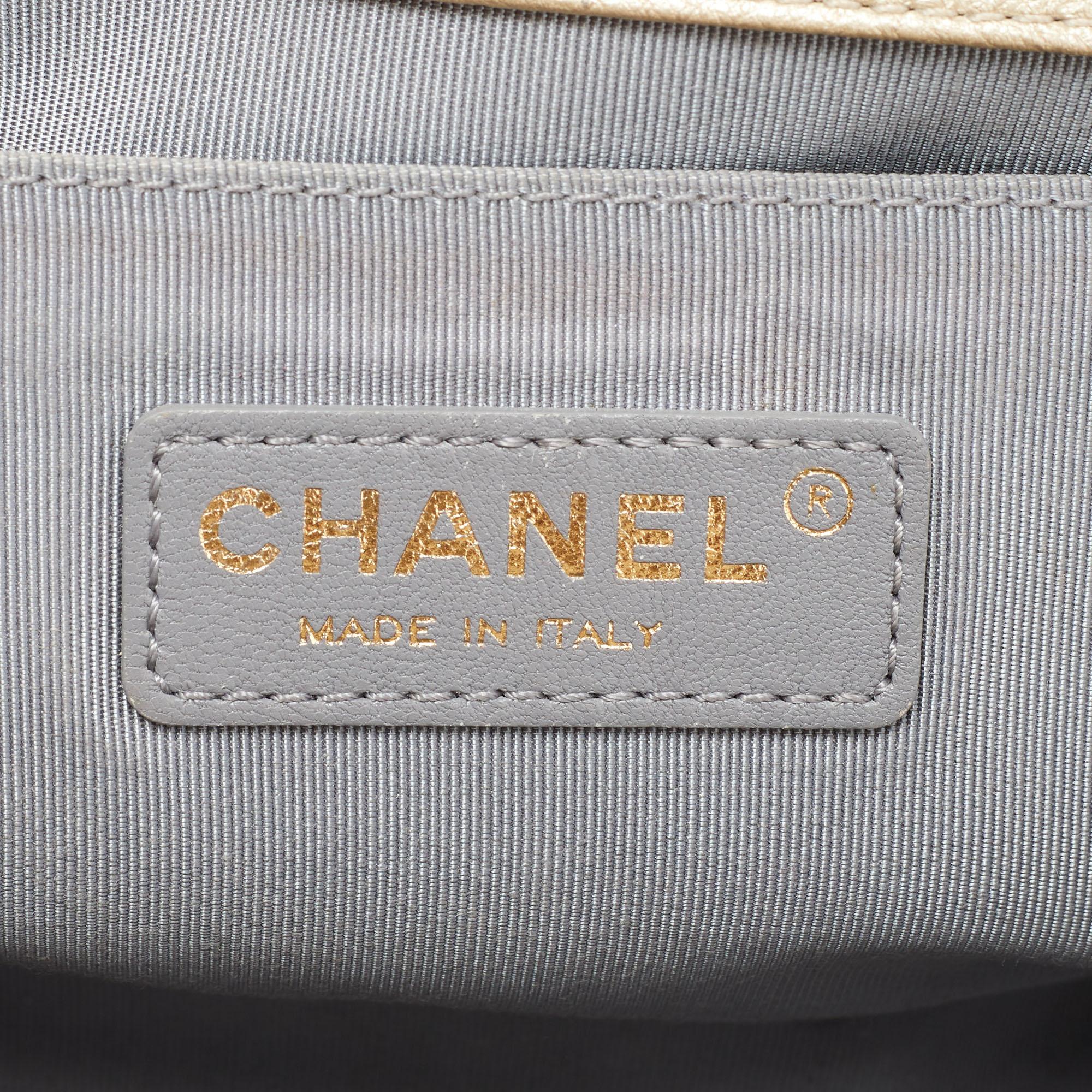 Chanel Gold CC Cut Out Leather Medium Boy Bag For Sale 7