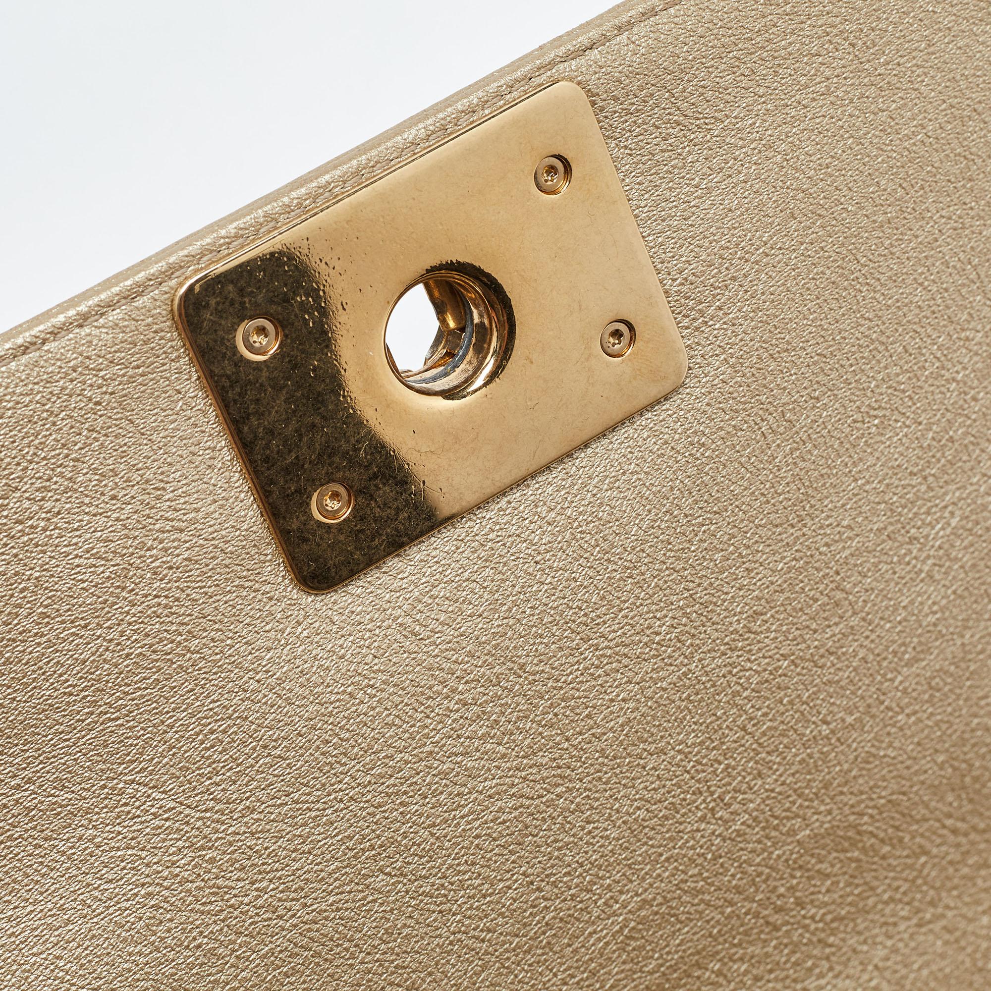 Chanel Gold CC Cut Out Leather Medium Boy Bag For Sale 9