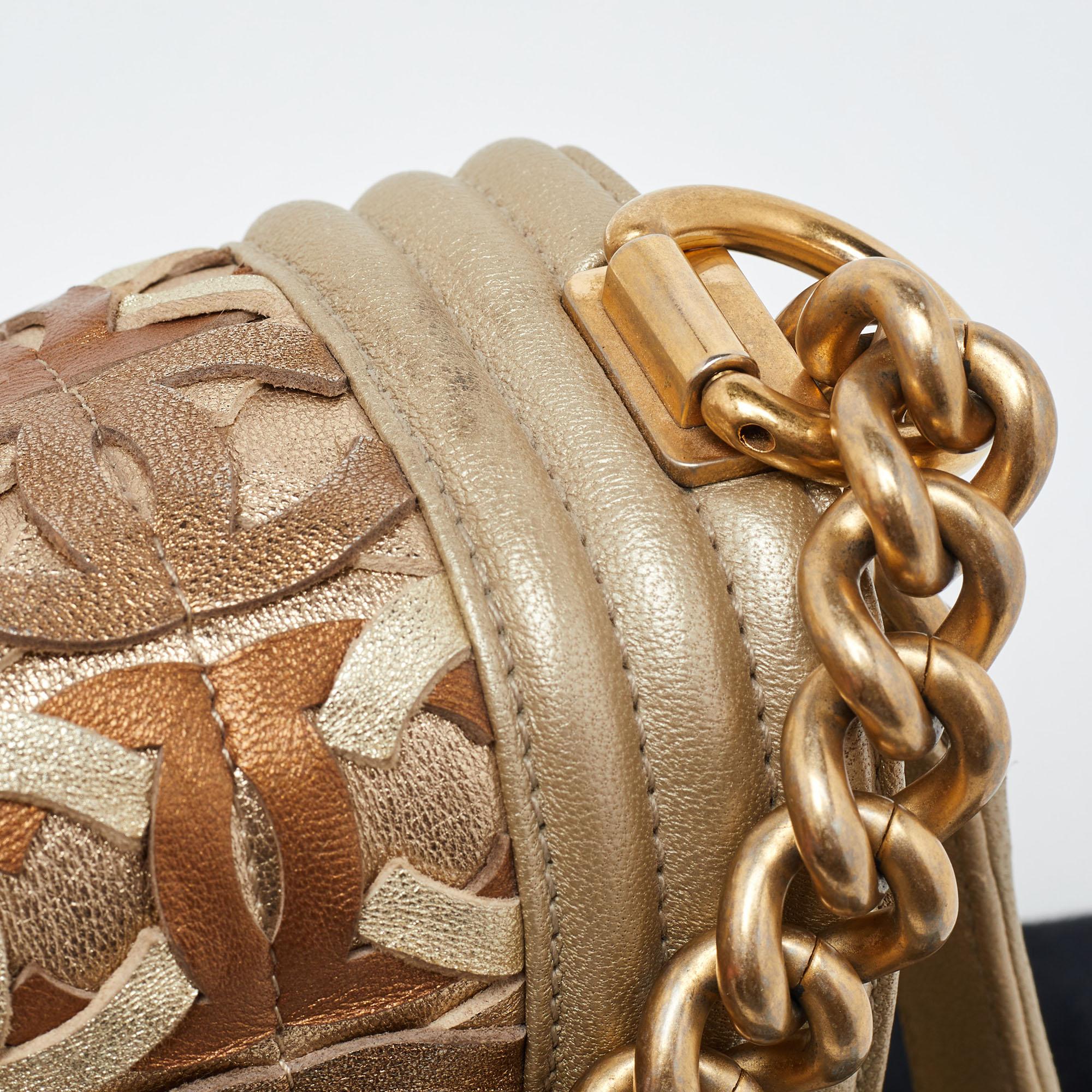Chanel Gold CC Cut Out Leather Medium Boy Bag For Sale 2