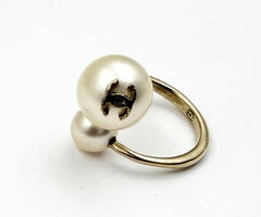 Chanel Gold CC Double Pearl Ring