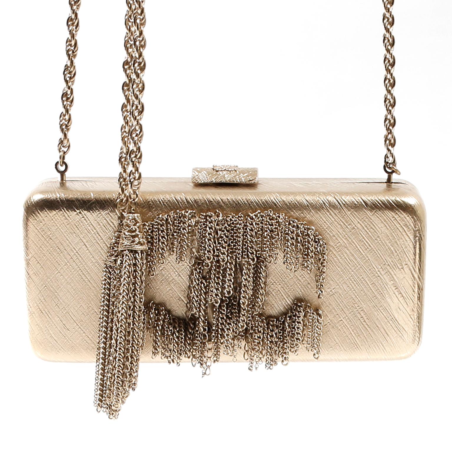 Oro Pochette a scatola Chanel oro CC con catene gocciolanti