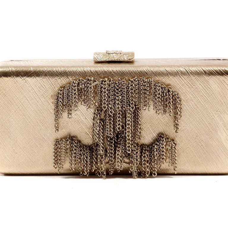 Chanel Gold CC Dripping Chains Box Clutch at 1stDibs  gold box clutch, chanel  gold clutch, chanel box clutch