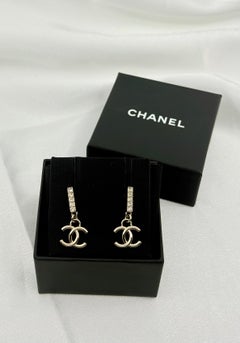 Chanel Gold CC Drop Earrings with Crystal Accents