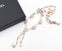 Chanel Gold CC Faux Pearl Drop Necklace