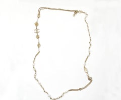 Chanel Gold CC Flower Perfume Motif Pearl Necklace