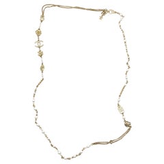 Chanel Gold CC Flower Perfume Motif Pearl Necklace 