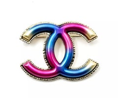 Chanel Gold CC Fuchsia Blue Brooch