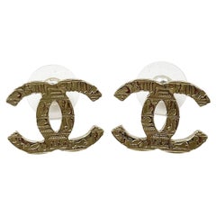 Chanel Classic Gold CC Hieroglyphs Stud Piercing Earrings 