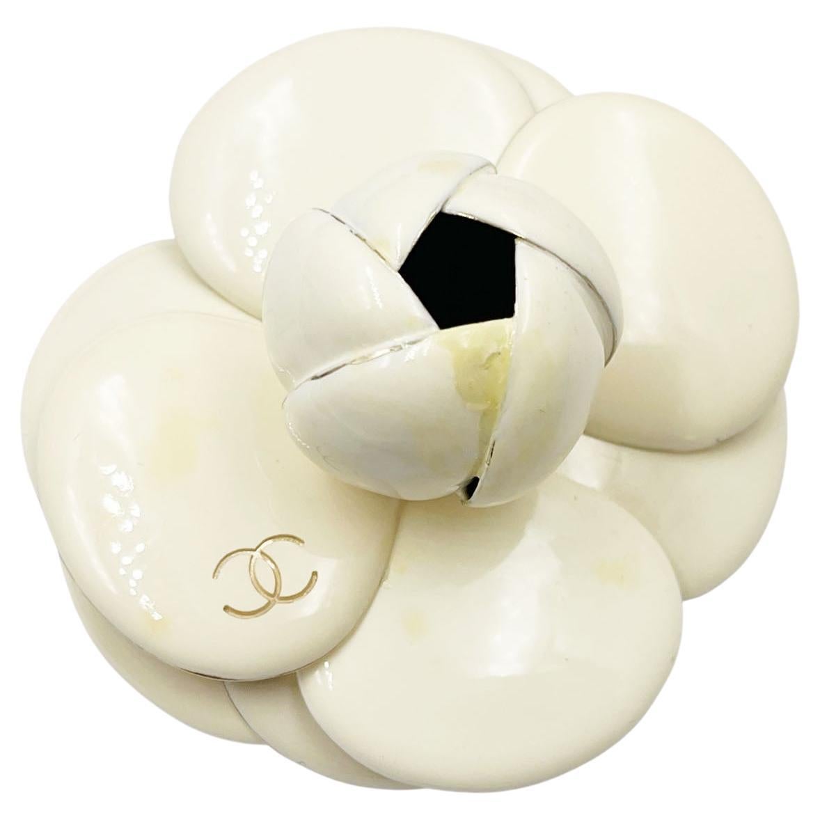 Chanel Gold CC Ivory Camellia Large Brooch  For Sale