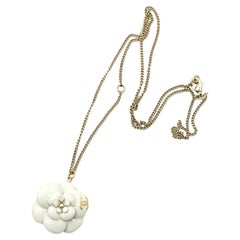 Chanel Gold CC Ivory Enamel Camellia Pendant Necklace