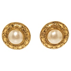 Chanel Gold CC Large Pearl Earrings