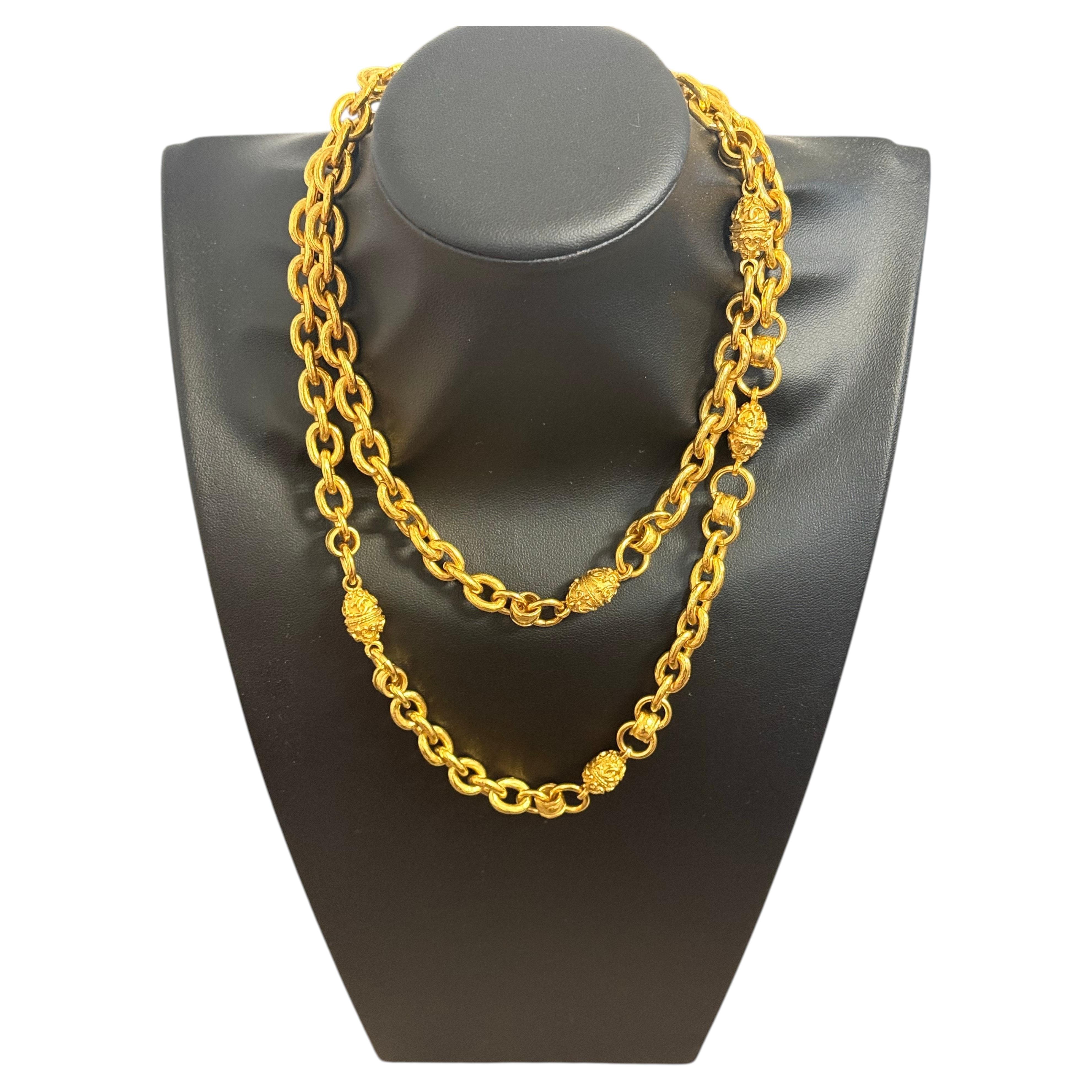 Chanel Gold CC Logo Chain Station Vintage Necklace For Sale