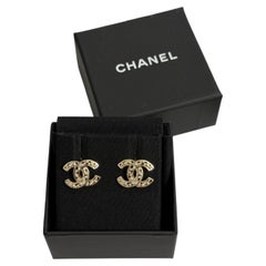 CHANEL Gold CC Logo Crystal Stud Earrings