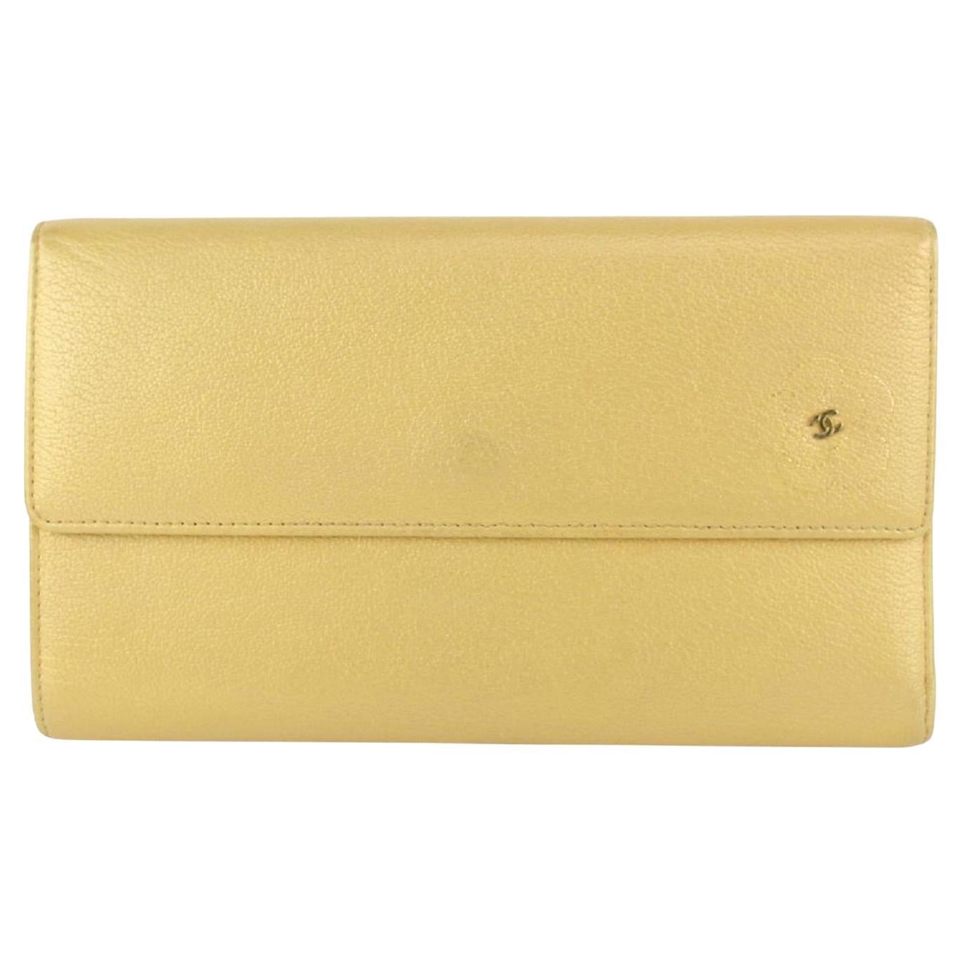 Chanel Gold CC Logo Long Trifold Flap Wallet 930c12