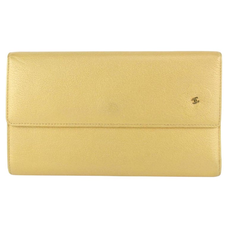 Chanel Gold CC Logo Long Trifold Flap Wallet 930C12 For Sale at 1stDibs