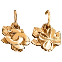 Vintage Chanel Gold CC Lucky Clover Runway Earrings