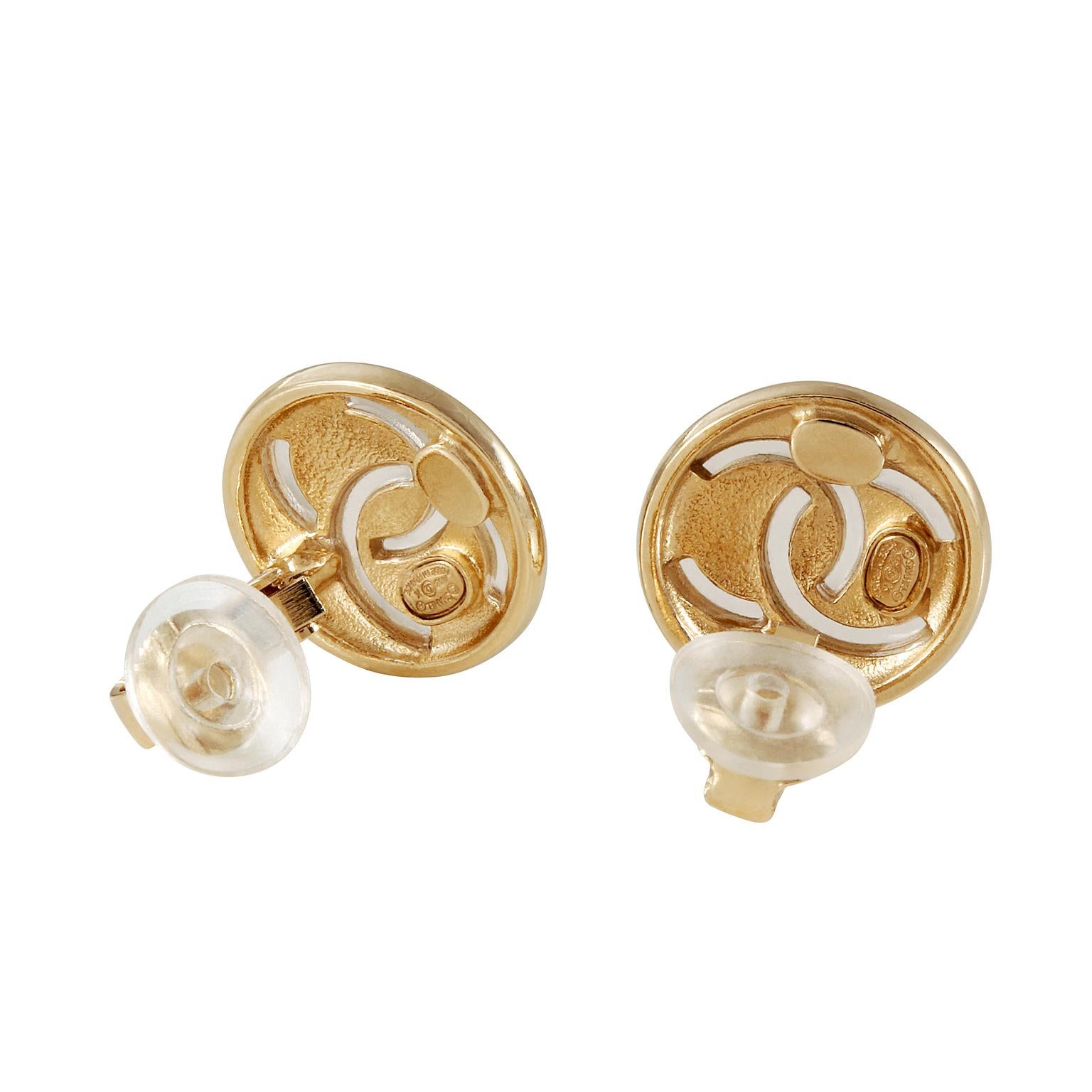 Chanel Gold CC Mini Button Earrings In Good Condition In Palm Beach, FL