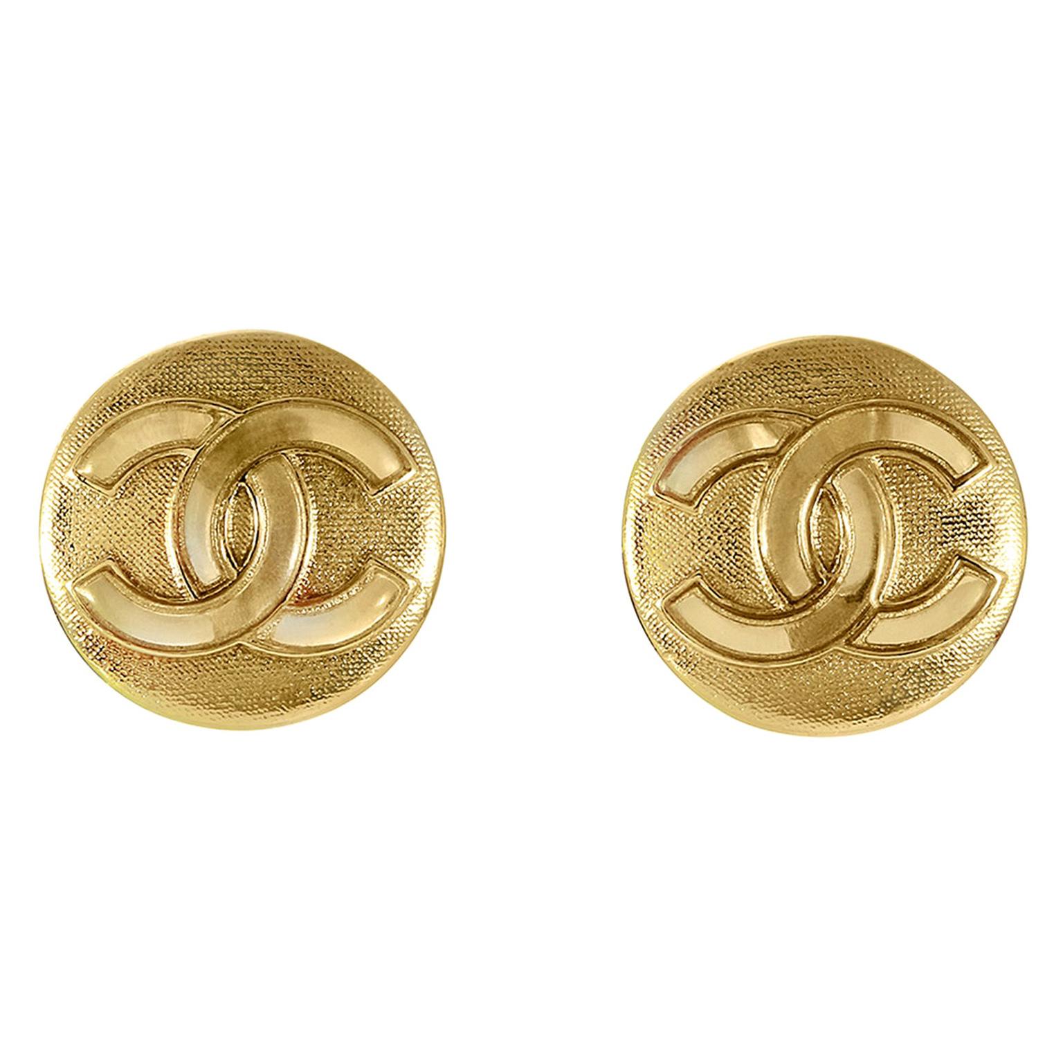 Chanel Gold CC Mini Button Earrings