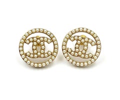 Chanel Gold CC Mini Pearl Round Piercing Earrings