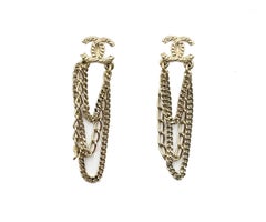 Chanel Gold CC Multi Chain Dangle Piercing Earrings