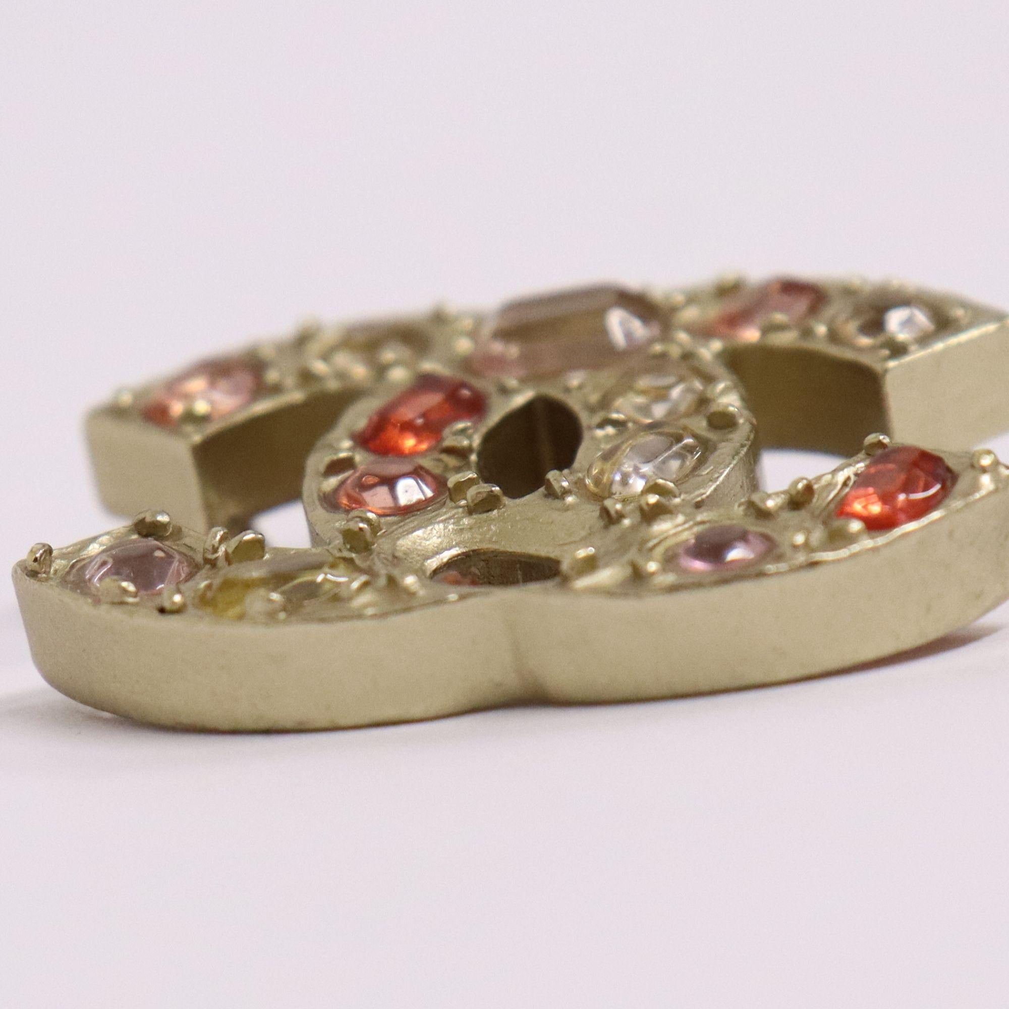 Chanel Pink Resin Bead Pearl Gold CC Brooch Pin