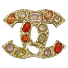 Chanel Gold CC Multicolored Resin Beads Brooch
