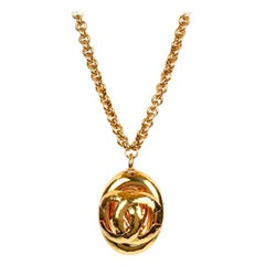 Vintage Chanel Gold CC Oval Pendant Necklace