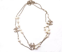 Chanel RareGold CC Pastel Flower Crystal Pearl Long Necklace