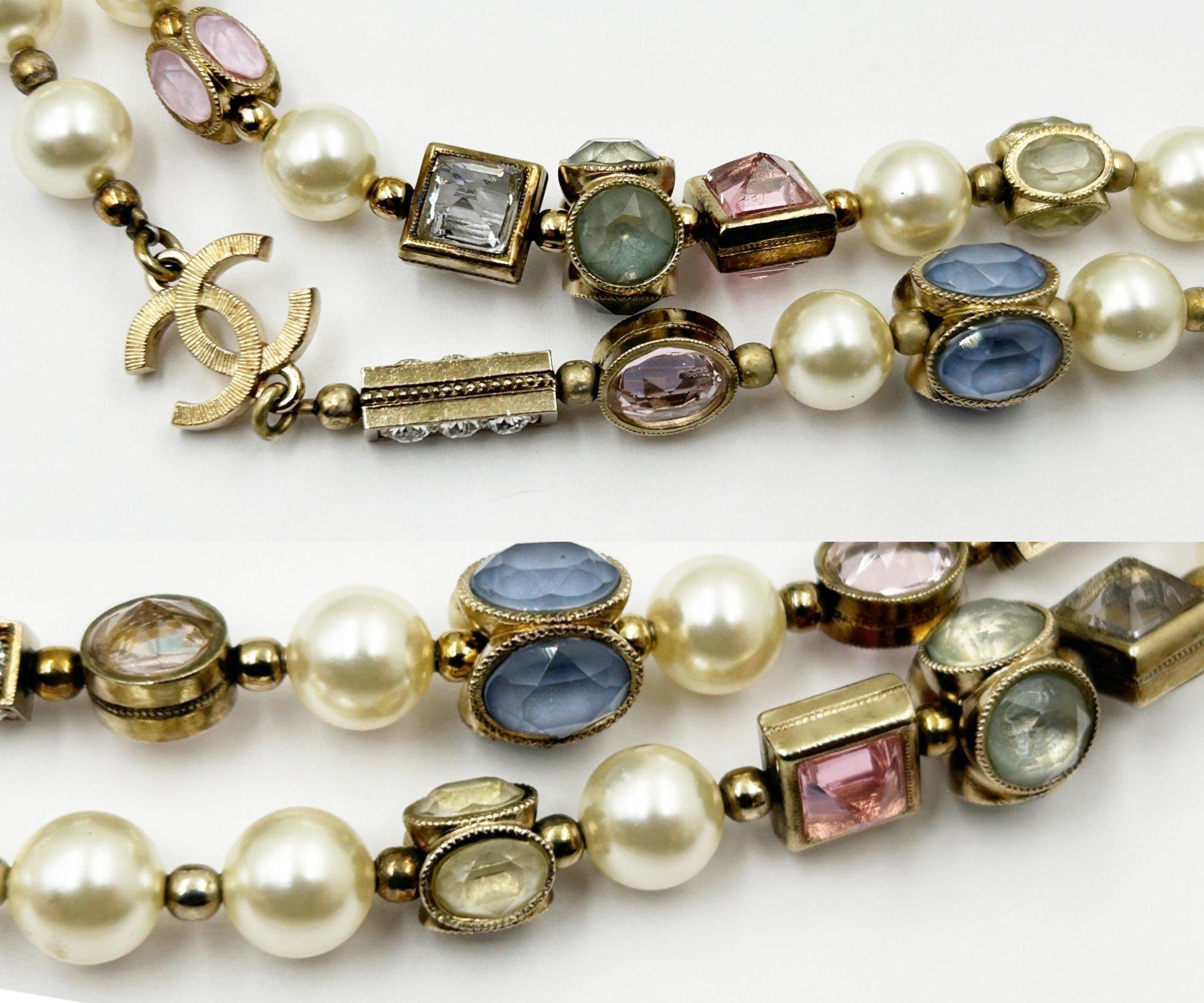 Women's Chanel Gold CC Pastel Gemstone Long Necklace For Sale