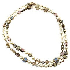 Chanel Collar Largo CC Oro Gemas Pastel