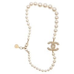 Chanel Gold CC Pearly White Glass Pearl Chocker Necklace (2021)