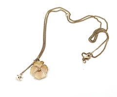 Chanel Gold CC Pink Camellia Flower Necklace