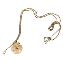 Chanel Gold CC Pink Camellia Flower Necklace