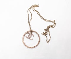 Chanel Gold CC Pink Crystal Ring Pendant Necklace