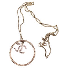Chanel Gold CC Rosa Kristall Ring Anhänger Halskette