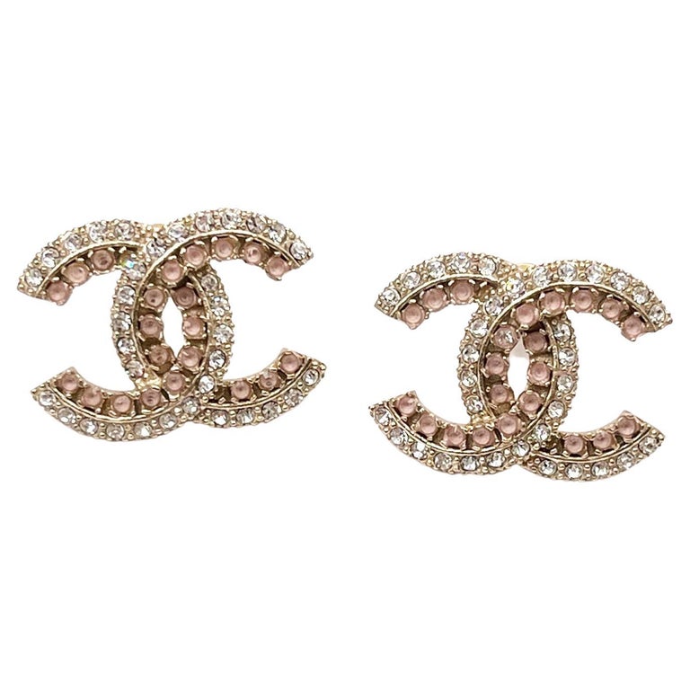 CHANEL Silver & Crystal CC Stud Earrings, 1stdibs.com