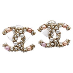 CHANEL Crystal CC Logo Clip On Earrings Pink 101474