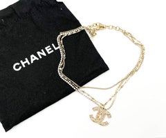 Chanel Gold CC Pink Stone Pearl Plaid Multi Chain Necklace